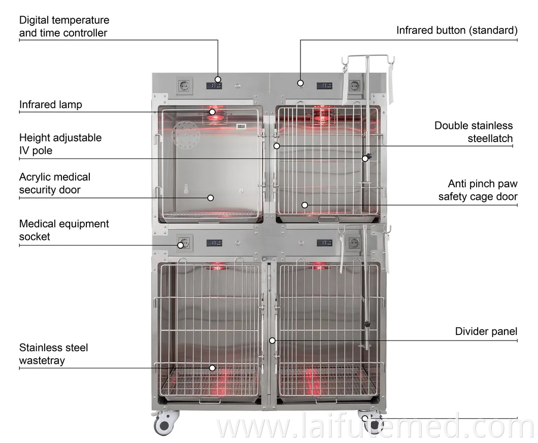 High Quality Stainless Steel Medical Cage Animal Pet Infrared Therapy Inpatient Intensive Care Oxygen for Vet Clinic Veterinary Cage